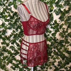 Red burgundy lace lingerie set